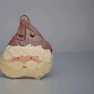 Santa Claus Face "HEART" Slate Plaque Ornament Plain Jane w/ Hanging Twine